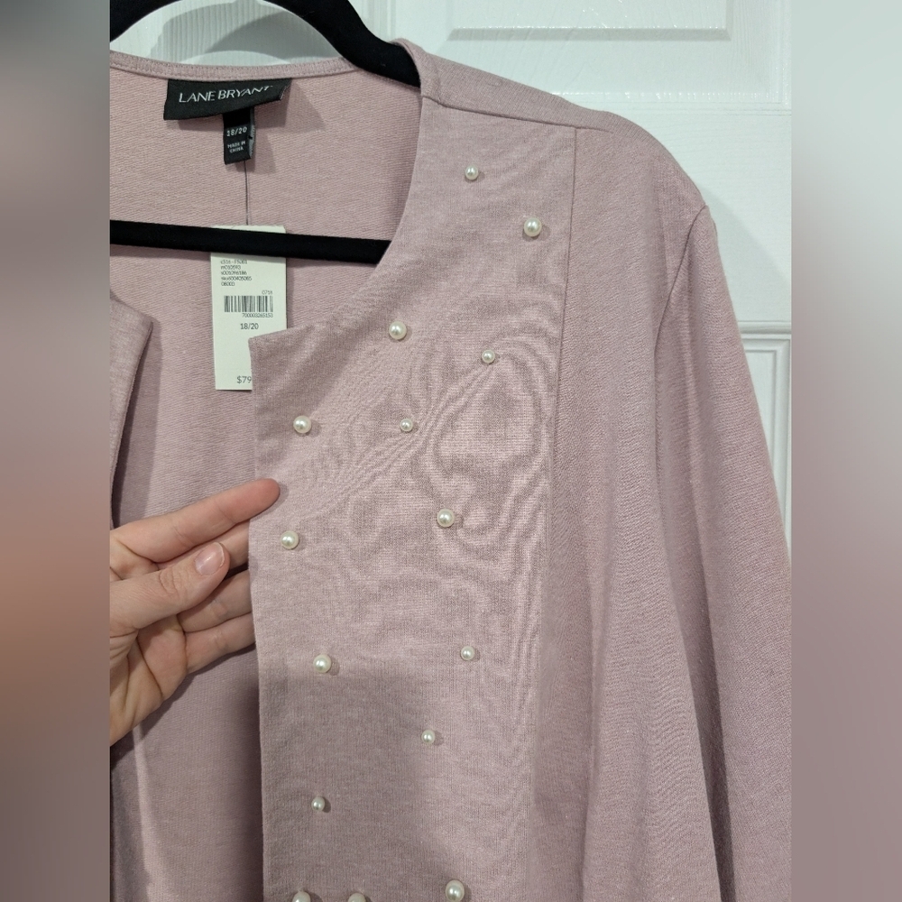 NWT Lane Bryant Mauve Pink Pearl Embellished Open Front Jacket in Size 18/20 - Picture 7 of 14